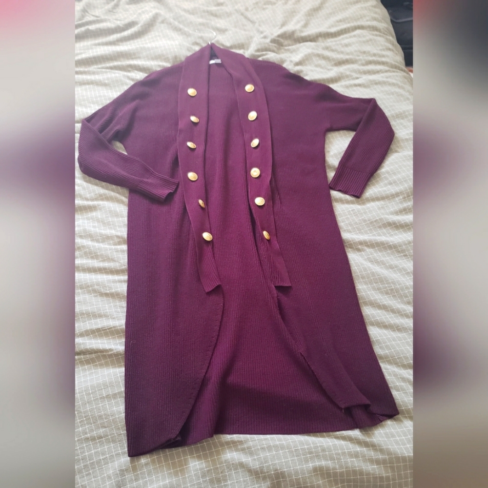 Maroon Long Cardigan with Gold Buttons size M